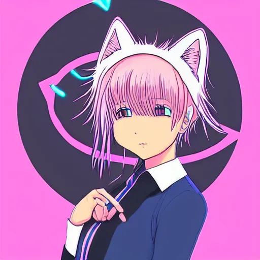 Prompt: digital card art of anime (cat) girl Joe Biden with cat ears surrounded by magic circles. Short hair. Pink hue. Highly detailed. Beautiful