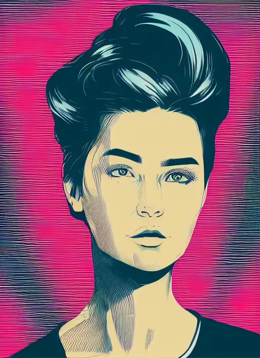 Prompt: female portrait by petros afshar, tom whalen, laurie greasley, vaporwave