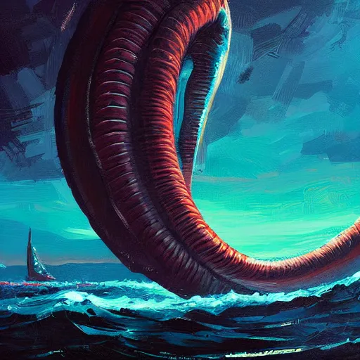 Image similar to a painting of a large coiled leviathan, by alena aenami and greg rutkowski