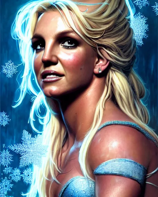 Prompt: britney spears as elsa, character portrait, portrait, close up, concept art, intricate details, highly detailed by greg rutkowski, michael whelan and gustave dore