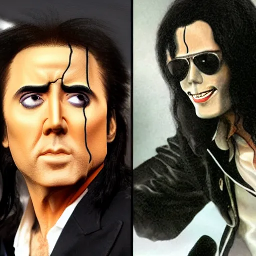 Prompt: nicolas cage as michael jackson, realism, photo