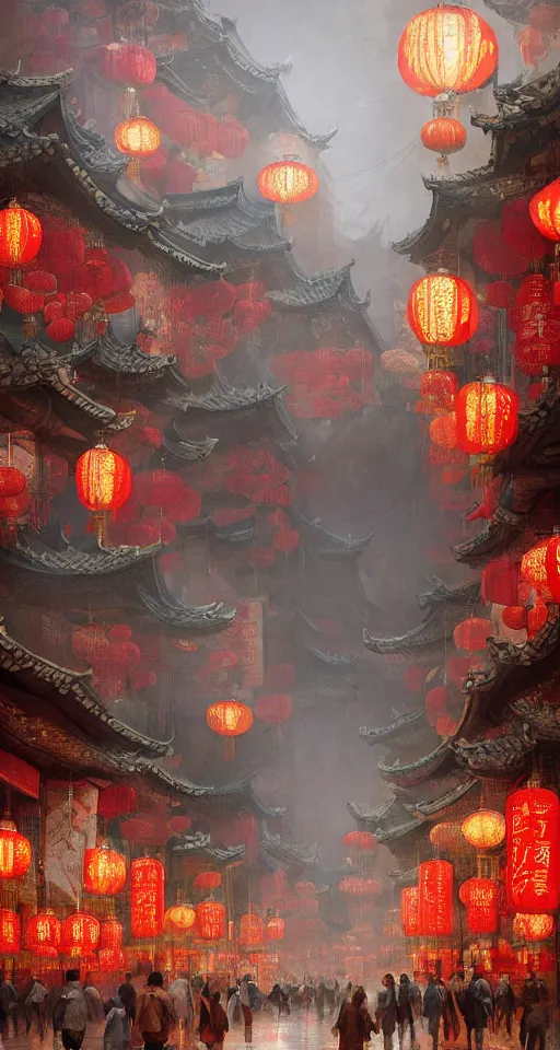 Image similar to epic scenery of a shopping street in the Chinese imperial city, intricate, elegant, volumetric lighting, digital painting, highly detailed, artstation, sharp focus, illustration, concept art, ruan jia, steve mccurry