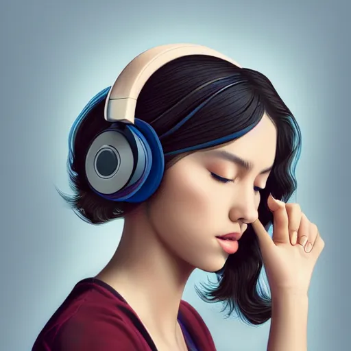 Image similar to an illustration of a beautiful woman listening to music with headphones by Dao Trong Le, highly detailed, digital art, trending on artstation