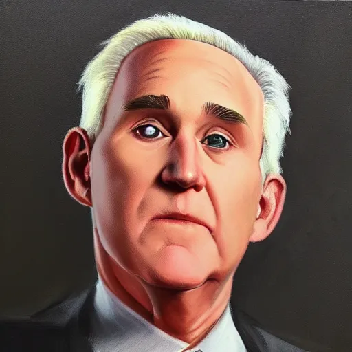 Image similar to painting of roger stone portrait charlie bowater style