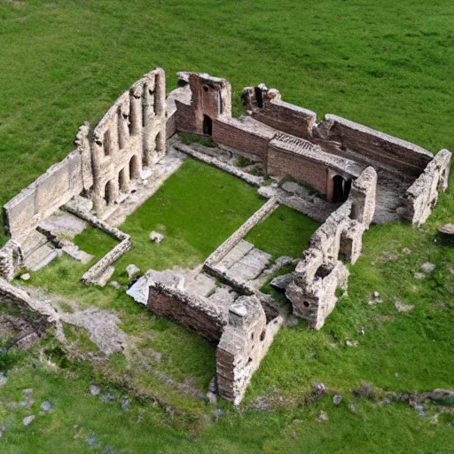 Image similar to a drone photo of a Roman Villa in Roman England 350 AD