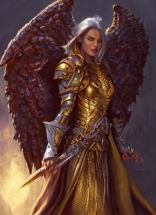 Prompt: first testament angel, ultra detailed fantasy, dndbeyond, bright, colourful, realistic, dnd character portrait, full body, pathfinder, pinterest, art by ralph horsley, dnd, rpg, lotr game design fanart by concept art, behance hd, artstation, deviantart, hdr render in unreal engine 5