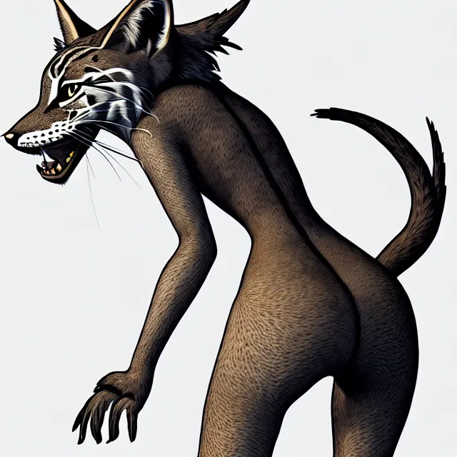 Image similar to the full body of anthropomorphic lynx fursona from behind wearing a steampunk suit as unimaginably beautiful, gorgeous, elegant, young woman with lynx head, an ultrafine hyperdetailed illustration by furaffinity, intricate linework, white fur, unreal engine 5 highly rendered, global illumination, radiant light, detailed and intricate environment