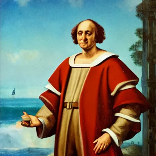 Image similar to christopher columbus portrait!!!! with an iphone in his hand, 4 k, 8 k, photorealistic imagery