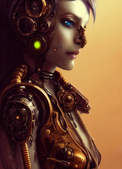 Image similar to soft lustrous ivory ebony biotech raver gutter punk gothic steampunk cyborg, golden ratio, details, scifi, fantasy, cyberpunk, intricate, decadent, highly detailed, digital painting, octane render, artstation, concept art, smooth, sharp focus, illustration, art by artgerm, loish, wlop