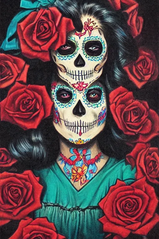 Image similar to Illustration of a sugar skull day of the dead girl, art by john philip falter