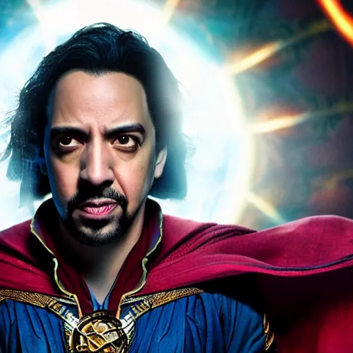 Image similar to A movie still of Lin-Manuel Miranda as Zombie Dr Strange, dynamic lighting, 8k, Heroic Pose, 2022 picture of the year