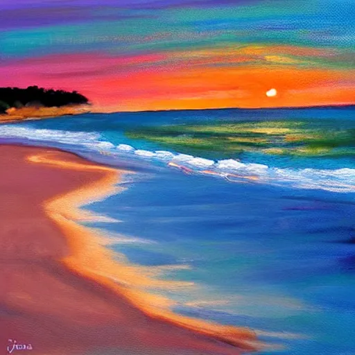 Image similar to Beach, sunset, art of Lauretta Jones