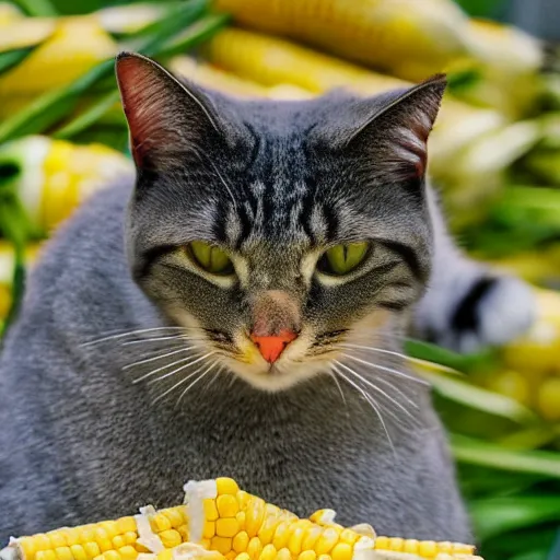 Prompt: low resolution photograph of a cat eating corn on the cob