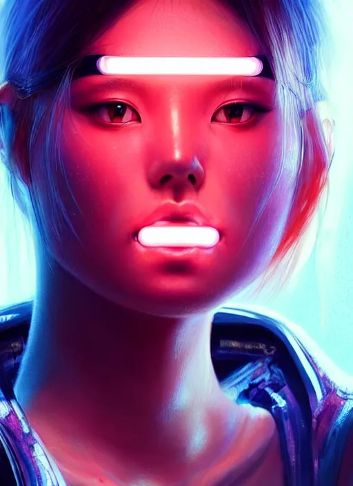 Prompt: photorealistic portrait of oriental female humanoid, freckle cheek, cyber neon lightings, highly detailed, cyberpunk high fashion, elegant, crispy quality, trending in artstation, trending in pinterest, glamor pose, no signature, no watermark, cinematic, octane render, art by artgerm, art by greg rutkowski, art by pascal blanche