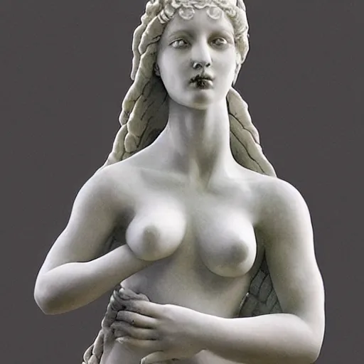 Prompt: sculpture of persephone, goddess of the underworld, made by miguel angel, art station, concept art, carrara marble