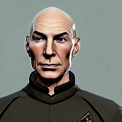 Image similar to portrait of jean luc picard in dishonored 2 style