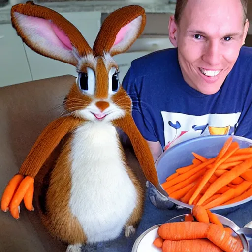 Image similar to jerma 9 8 5 and bugs bunny eating carrots together