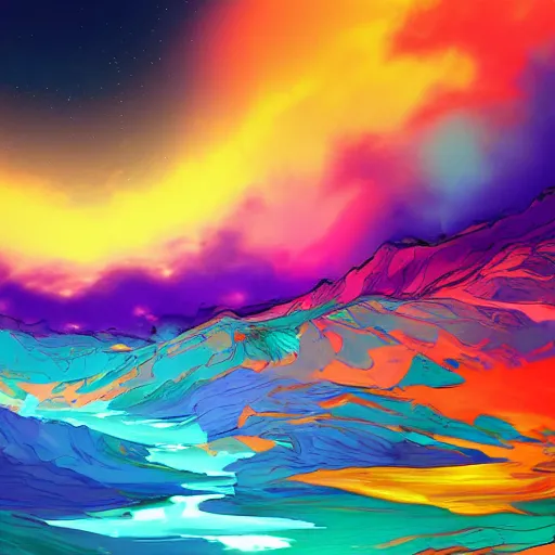 Prompt: a colourful abyss, landscape, digital art, detailed