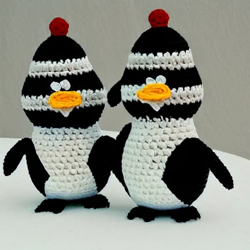 Image similar to crocheted penguins,