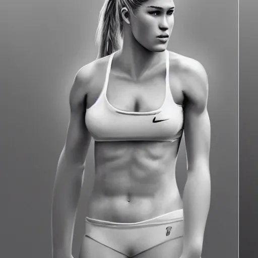 Prompt: eugenie bouchard in the style of stefan kostic, realistic, full body, sharp focus, 8 k high definition, insanely detailed, intricate, elegant, art by stanley lau and artgerm