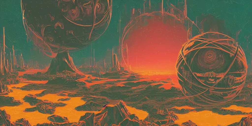 Image similar to a lovecraftian cinematic isograph print of a aetherpunk planet by alena aenami in the style of art - deco art, very, very aesthetic