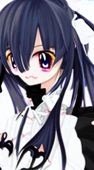 Image similar to Anime Screenshot of a “red-eyed black-haired anime fox girl” wearing black fingerless-gloves, high-waist-black-skirt, white-collared-shirt blue-open-jacket, black-necktie, unsheathing her katana, white background, visual-key, anime illustration, pixiv, anime-twitter