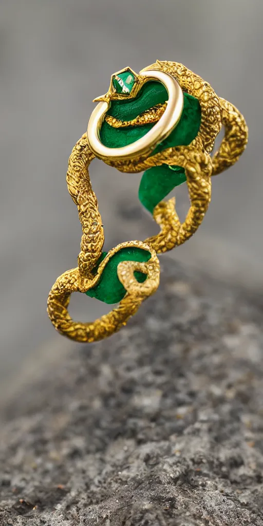 Image similar to golden ouroboros ring with emerald eyes, Nikon D810, ƒ/5.6, focal length: 60.0 mm, ISO: 200