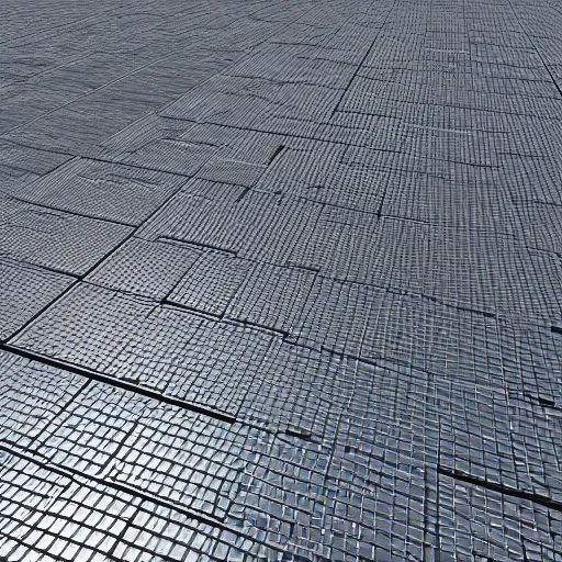 Image similar to valley of reflective metal, land of chrome tiles, no vegetation, octane render