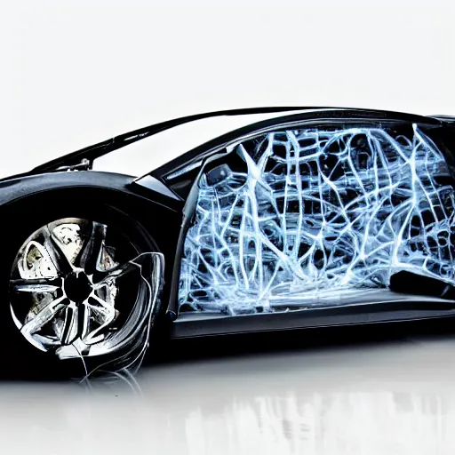 Prompt: x-ray photo Lamborghini car get hit by Lightning strike,