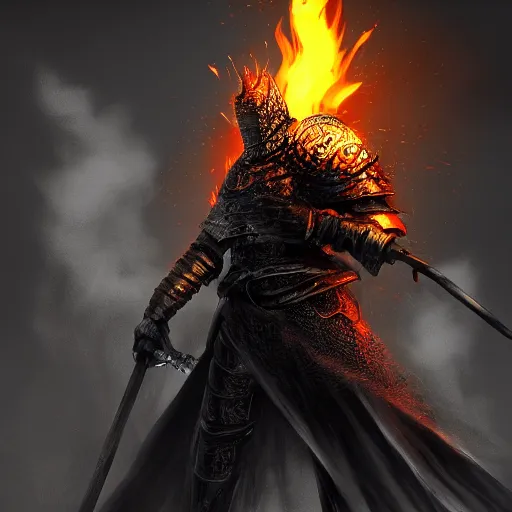 Image similar to the knight of the eternal flame, dark souls concept art, dramatic lighting, trending on artstation hq, 4 k, uhd