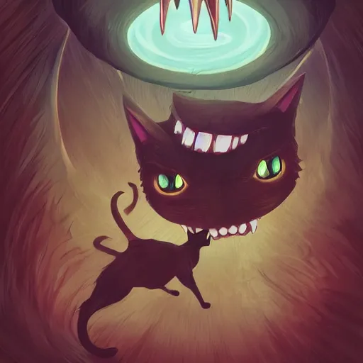 Image similar to deeply scared cat running away from the giant carnivorous sandwich, artstation hq, dark phantasy, stylized, symmetry, modeled lighting, detailed, expressive, true unsimulated emotions, created by hayao miyazaki