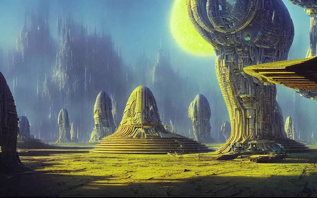 Prompt: a scifi utopian temple, futurist, award winning digital by bruce pennington art