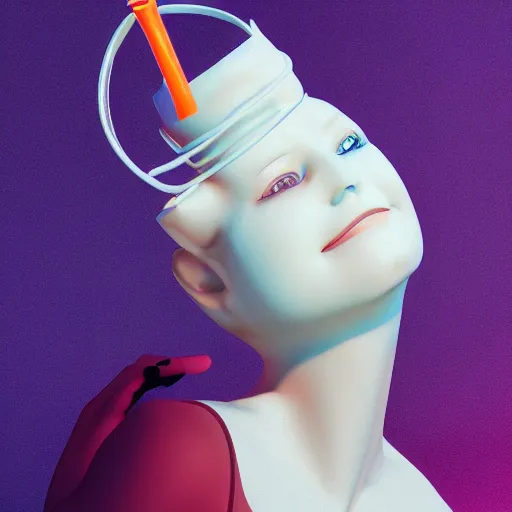 Prompt: close - up of white reneissance head holding a coctail, colorful coctail, digital painting, 3 d render, above the waist