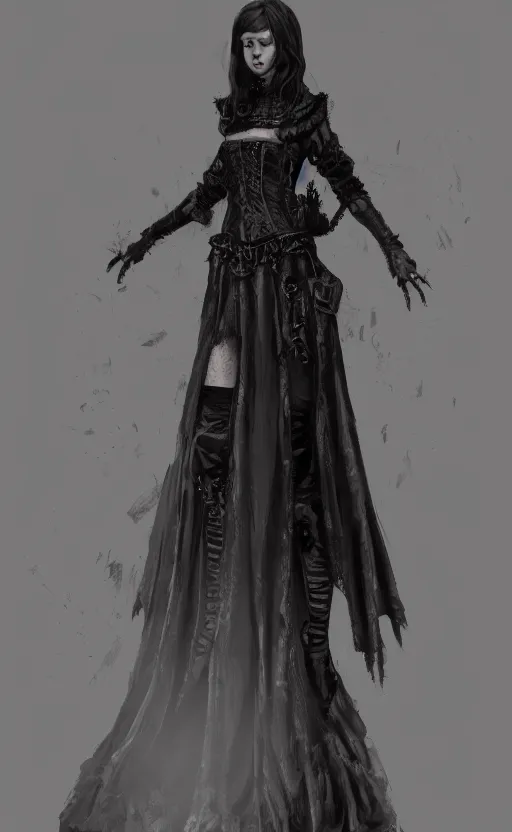 Prompt: Female in gothic dress. By Rembrandt and artstation trending