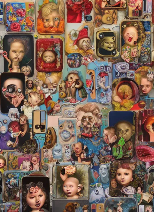 Image similar to people see a smartphone as a trash Mark Ryden and Alex Gross, Todd Schorr highly detailed