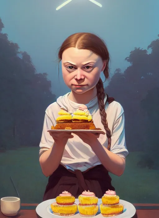 Prompt: highly detailed portrait of greta thunberg eating cakes, stephen bliss, unreal engine, greg rutkowski, loish, rhads, beeple, makoto shinkai and lois van baarle, ilya kuvshinov, rossdraws, tom bagshaw, tom whalen, alphonse mucha, global illumination, god rays, detailed and intricate environment