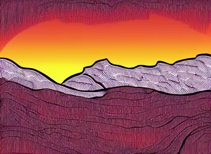 Image similar to vector illustration of a sunset over a mountain