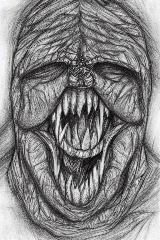 Image similar to the monster that lives under your be, pencil sketch