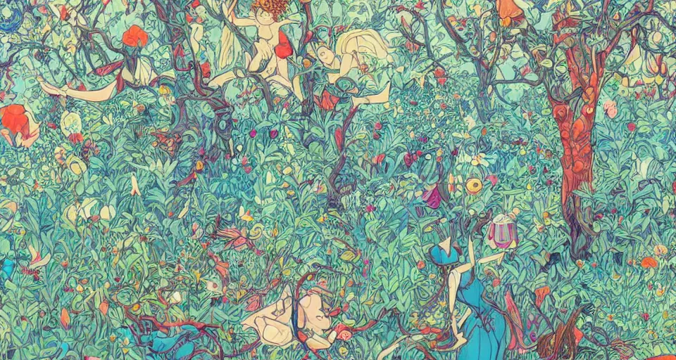 Image similar to Enchanted and magic forest, by james jean,