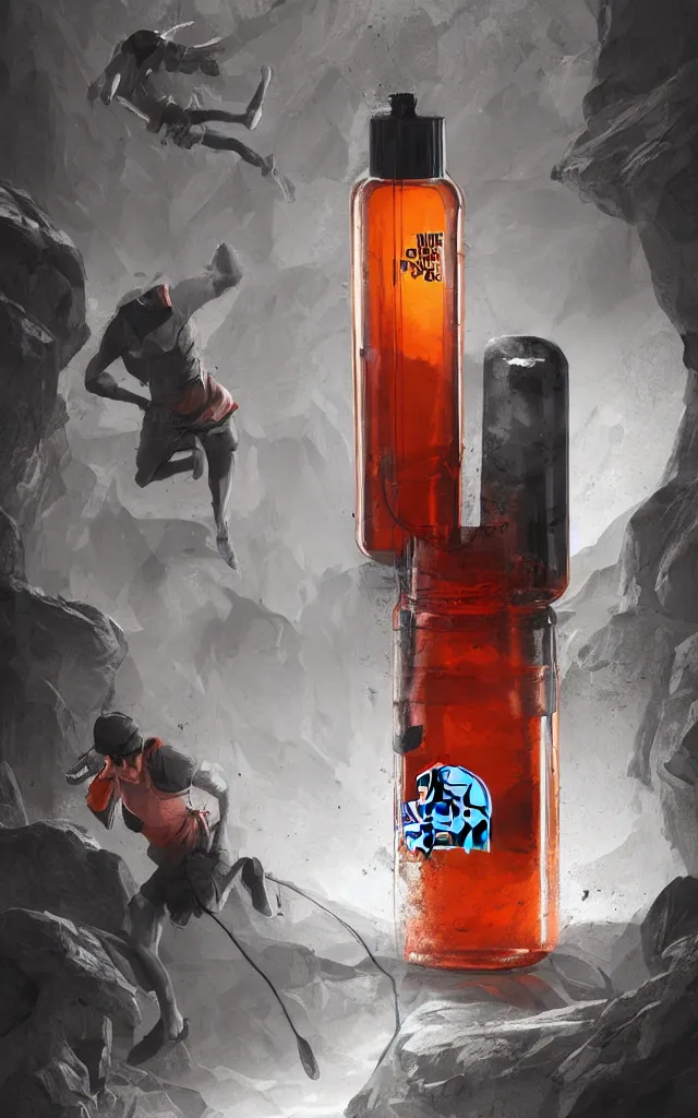 Prompt: the north face dietary supplement transparent bottle, concept art, matte, sharp focus, illustration, art by aenaluck, artgerm and epic fantasy, digital painting