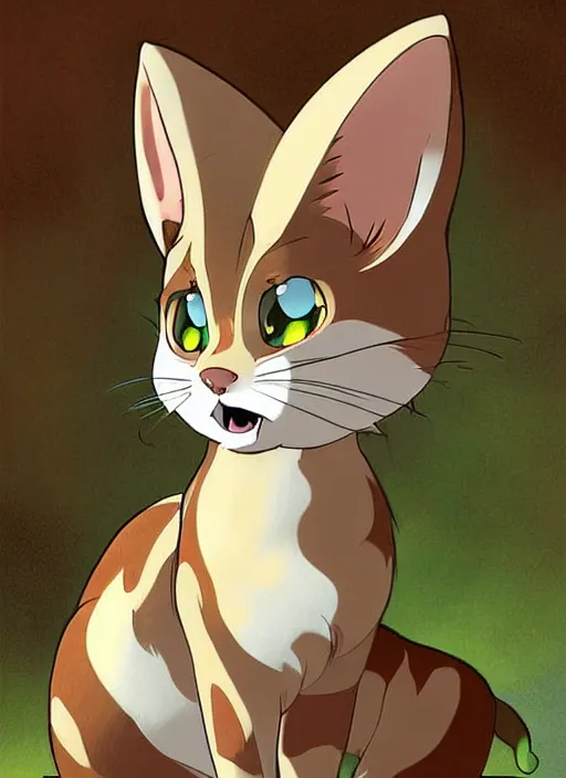 Image similar to official digital painting artwork of a cat character by don bluth, ross tran and studio ghibli.