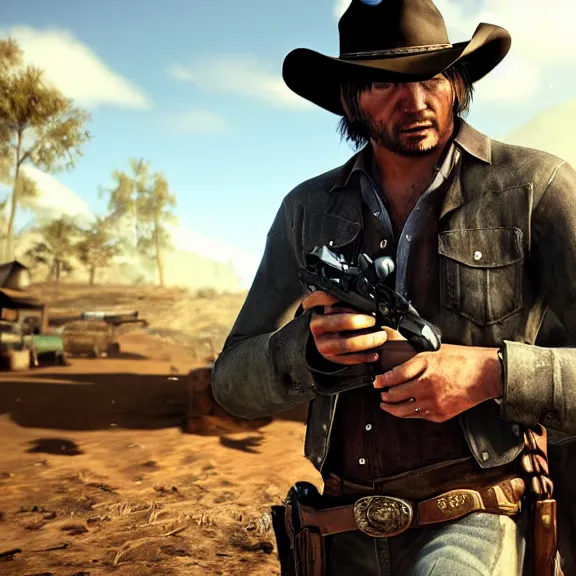 Prompt: john marston playing pc games