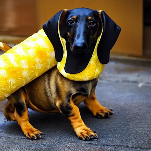 Prompt: pineapple impersonated by a dachshund