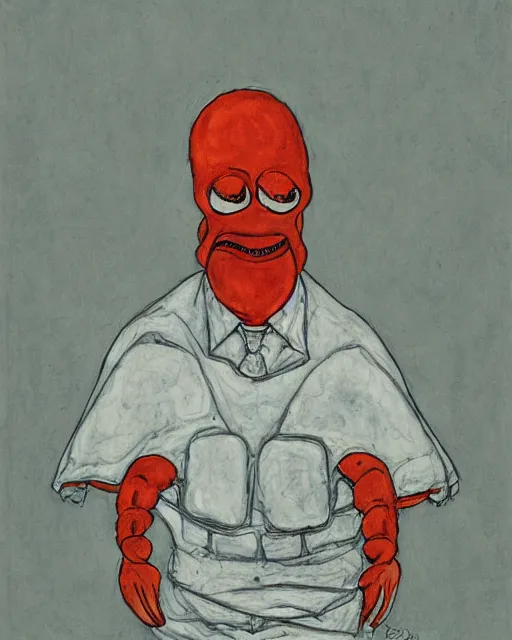 Image similar to portrait of zoidberg by egon schiele in the style of greg rutkowski