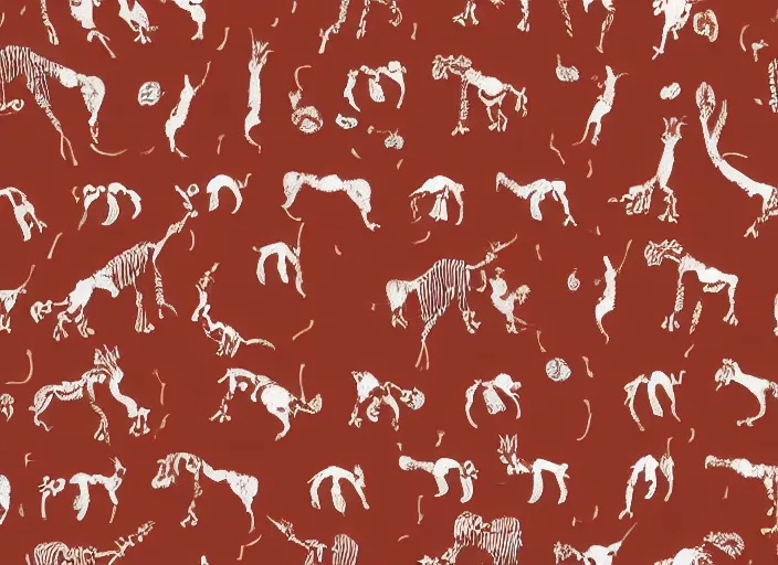 Image similar to painted pattern which depicts figures of ancient hunters, mammoths and buses, rock cave painting, red ocher