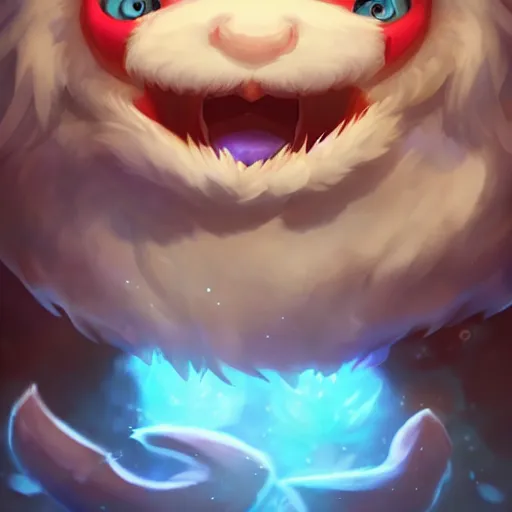 Image similar to legends of runeterra HD splash art pinterest cute small poro freljord snow soft fur happy huge tongue