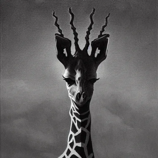 Prompt: giraffe as a dark souls boss by zdzisław beksiński