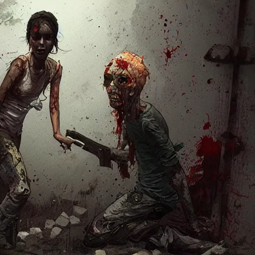 Image similar to clementine from the waking dead the last season been eaten by a couple of zombie by greg rutkowski