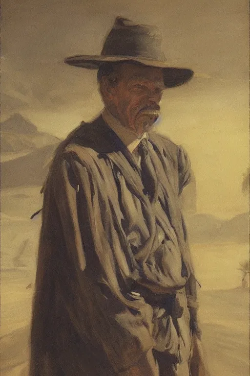 Image similar to hero portrait of a vince mcmahon in old egypt. masterpiece, dramatic light and shadow, saturated colors, ciaroscuro. painted by anders zorn