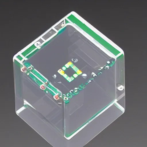 Prompt: a pcb embedded in a transparent cube